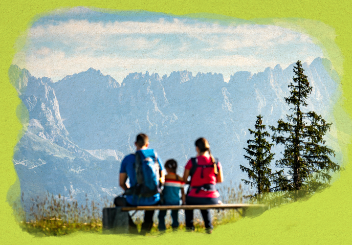 Abholschein Saisonkarte Ganze Familie ErlebnisWelt Sommer SkiWelt - Motiv Salvenbahn Hopfgarten auf Gipfel Hohe Salve