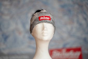 Mütze Draw Lux Crystal mit Fell-Bommel Ponpon grau weiß Bergmotiv SkiWelt